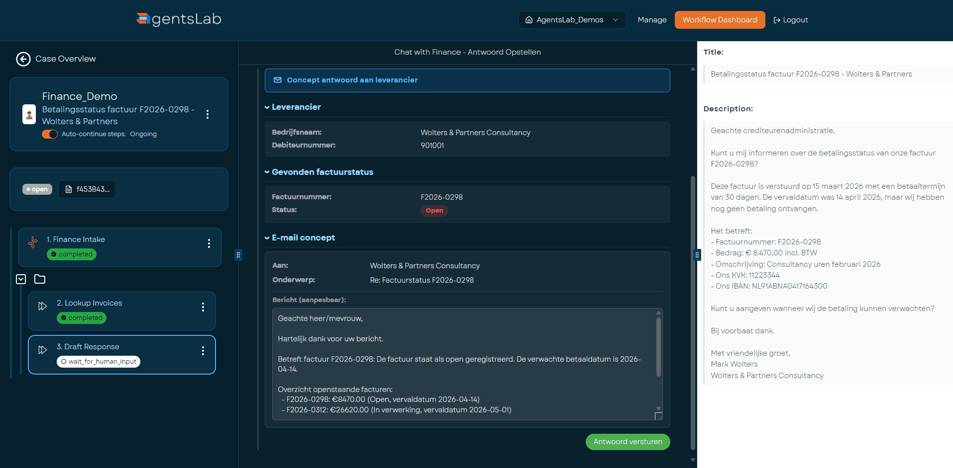 Case Details, AgentsLab platform