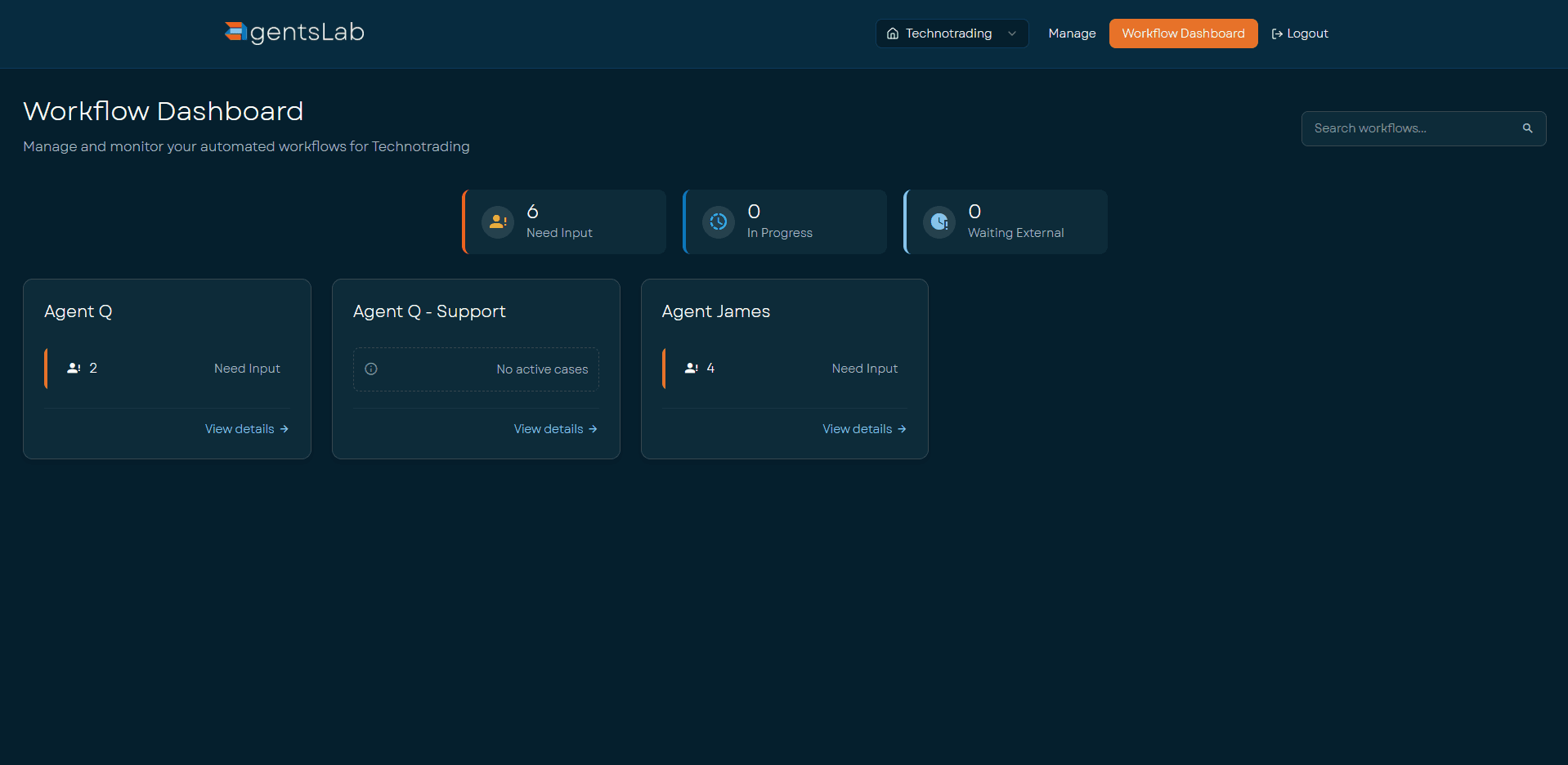 Workflow Dashboard, AgentsLab platform